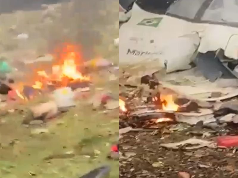 IMAGENS FORTES Vídeo mostra avião em chamas e corpos espalhados após