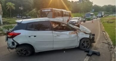 Veja: Mulher fica ferida após capotar carro na Avenida Brasil