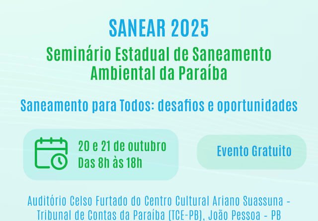 João Pessoa sediará o 3º SANEAR-PB em outubro de 2025