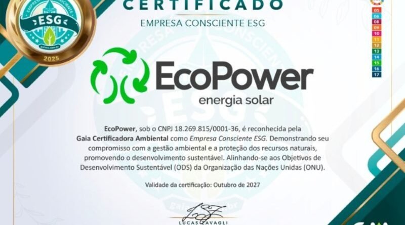 EcoPower é reconhecida com certificado ESG