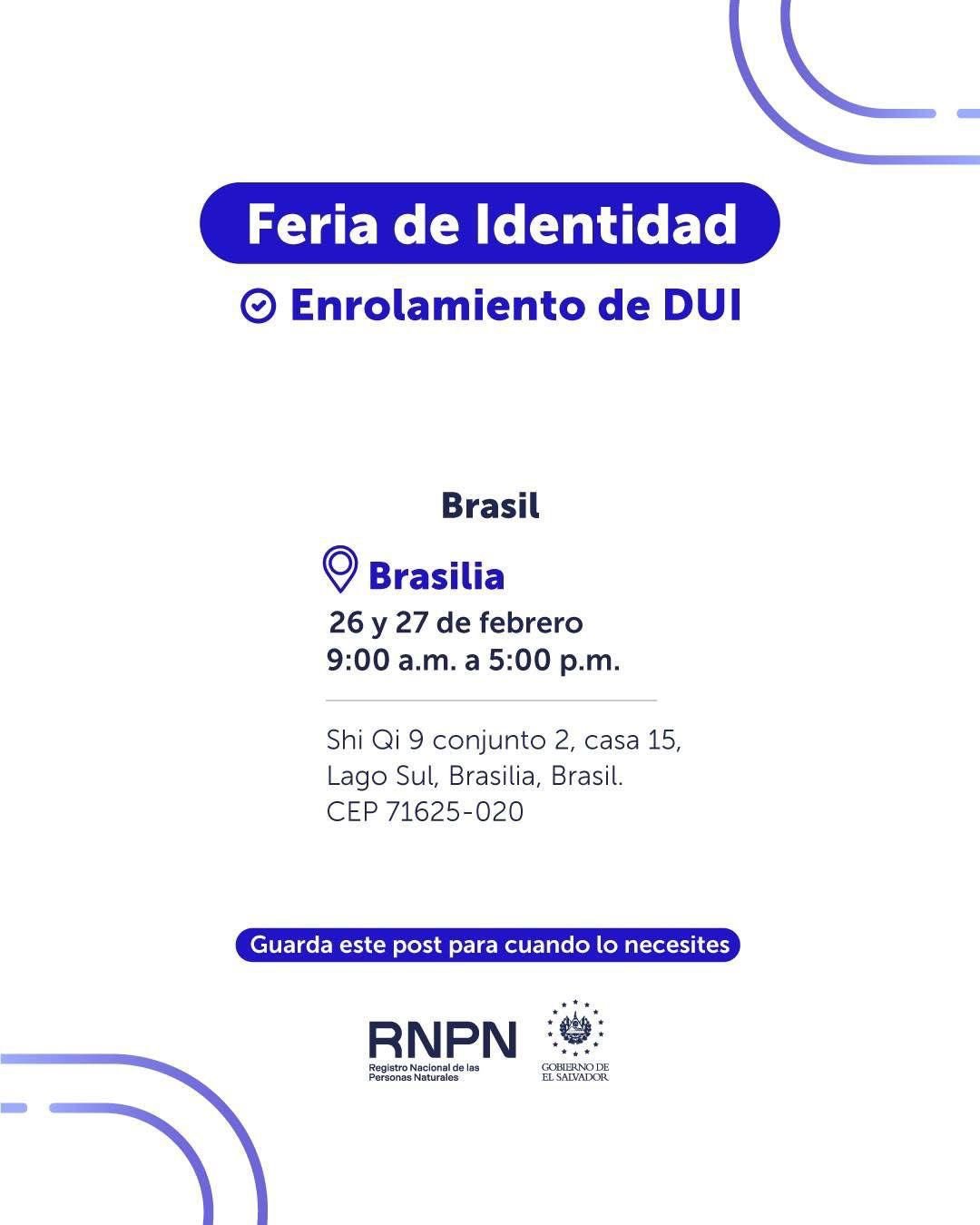 Embaixada de El Salvador realiza Feira de Identidade em Brasília nos dias 26 e 27 de fevereiro