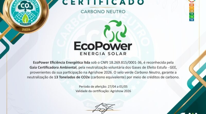 Neutralização de GEE: EcoPower é certificada na Agrishow