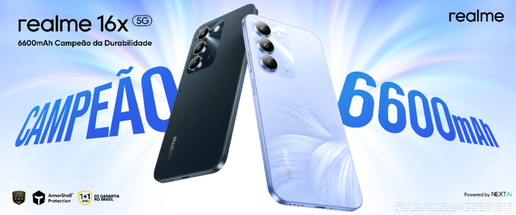 Com bateria de 6.600 mAh, realme 16x 5G chega ao Brasil