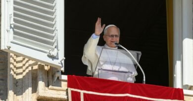 O Papa Leão conduz a oração do Angelus da janela do Palácio Apostólico, no Vaticano, em 11 de outubro de 2026. Vatican Media/Elisabetta Trevisan/­Imagem cedida pela REUTERS