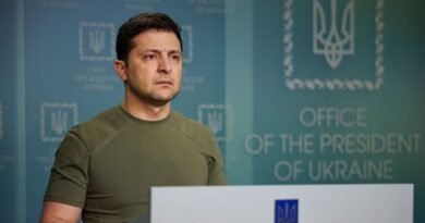 Ukrainian President Volodymyr Zelensky delivers a speech to the nation at the presidential palace.