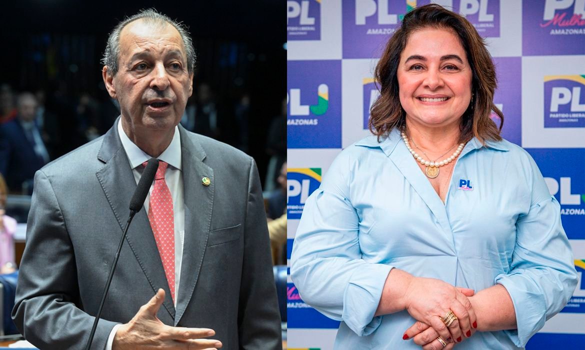 Brasília (DF), 04/10/2026 - Candidatos ao governo do Amazonas. Omar Aziz, Maria do Carmo Seffair. Foto: Arte/Agência Brasil