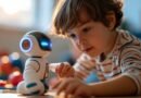 Menino interagindo com um robô educativo em uma sala de jogos iluminado . Foto: Laura/Adobestock