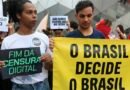 São Paulo (SP), 19/10/2026 - Organizações da sociedade civil e movimentos sociais realizam protesto em frente à sede da Meta , na avenida Faria Lima,3732, para denunciar o que consideram interferência sistemática da big tech na eleição brasileira. Foto: Paulo Pinto/Agencia Brasil