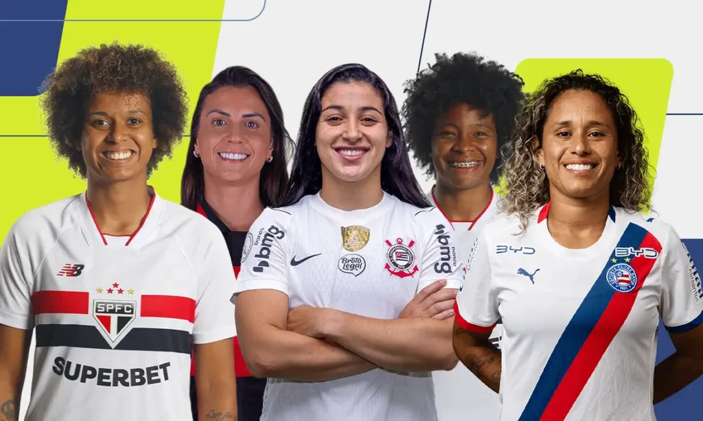 Aline Milene, Djeni, Duda Sampaio, Robinha, Raquel Domingues são finalistas a duas vagas de meio-campistas da Seleção da Temporada do prêmio TV Brasil Petrobras Para Elas 2026