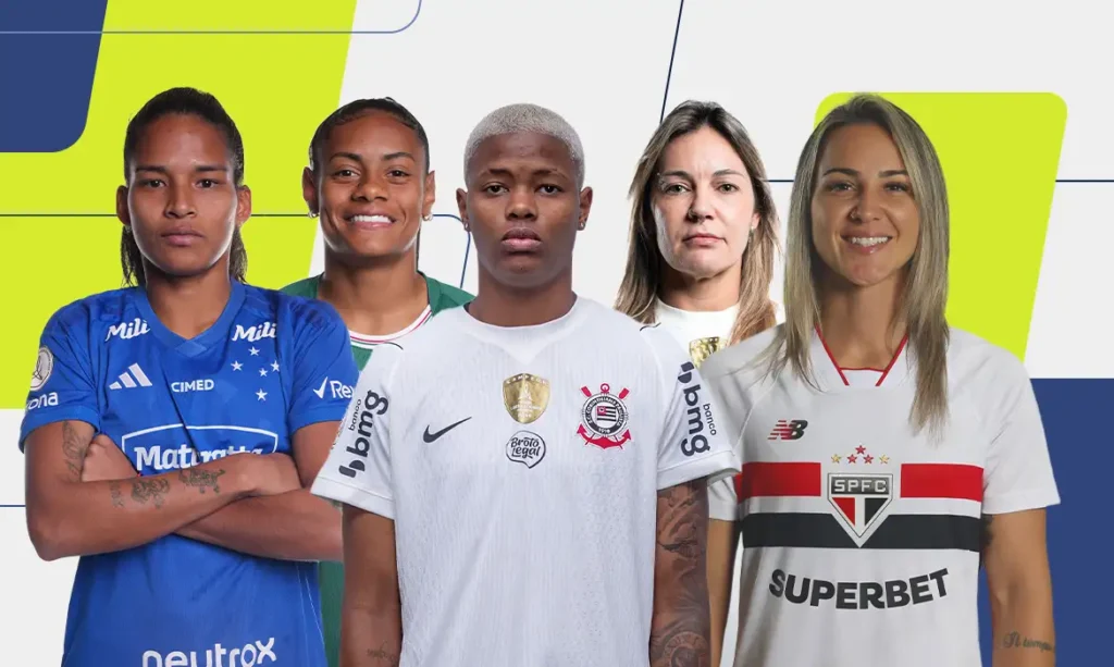 Finalistas a melhor atacante do Prêmio TV Brasil Petrobras Para Elas 2026: Marília (Cruzeiro), Taina Maranhão (Palmeiras), Jhonson e Gabi Zanotti, e Giovana Crivelari (São Paulo)