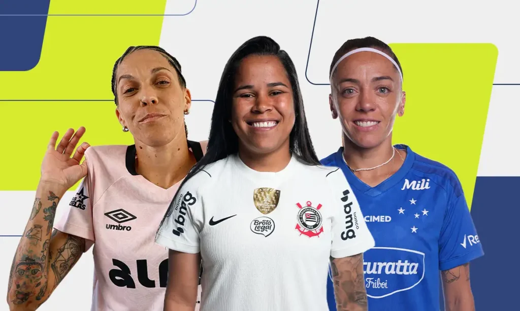 Golações de Camila Pini (Grêmio), Vic Albuquerque (Corinthians) e Pri Back (Cruzeiro) concorrem na categoria gol mais bonito do Prêmio TV Brasil Petrobras 2026